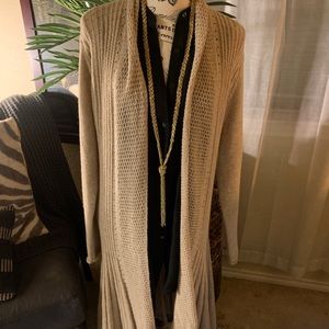 BCBGMAXAZRIA Long Wool Blend Waterfall Open Knit Cardigan